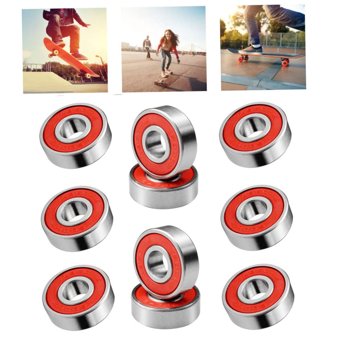 Roulements à Billes 608RS ABEC-7 – Lot De 10, Double Blindage, En Acier, Pour Skateboard, Patins, Scooter (Rouge)