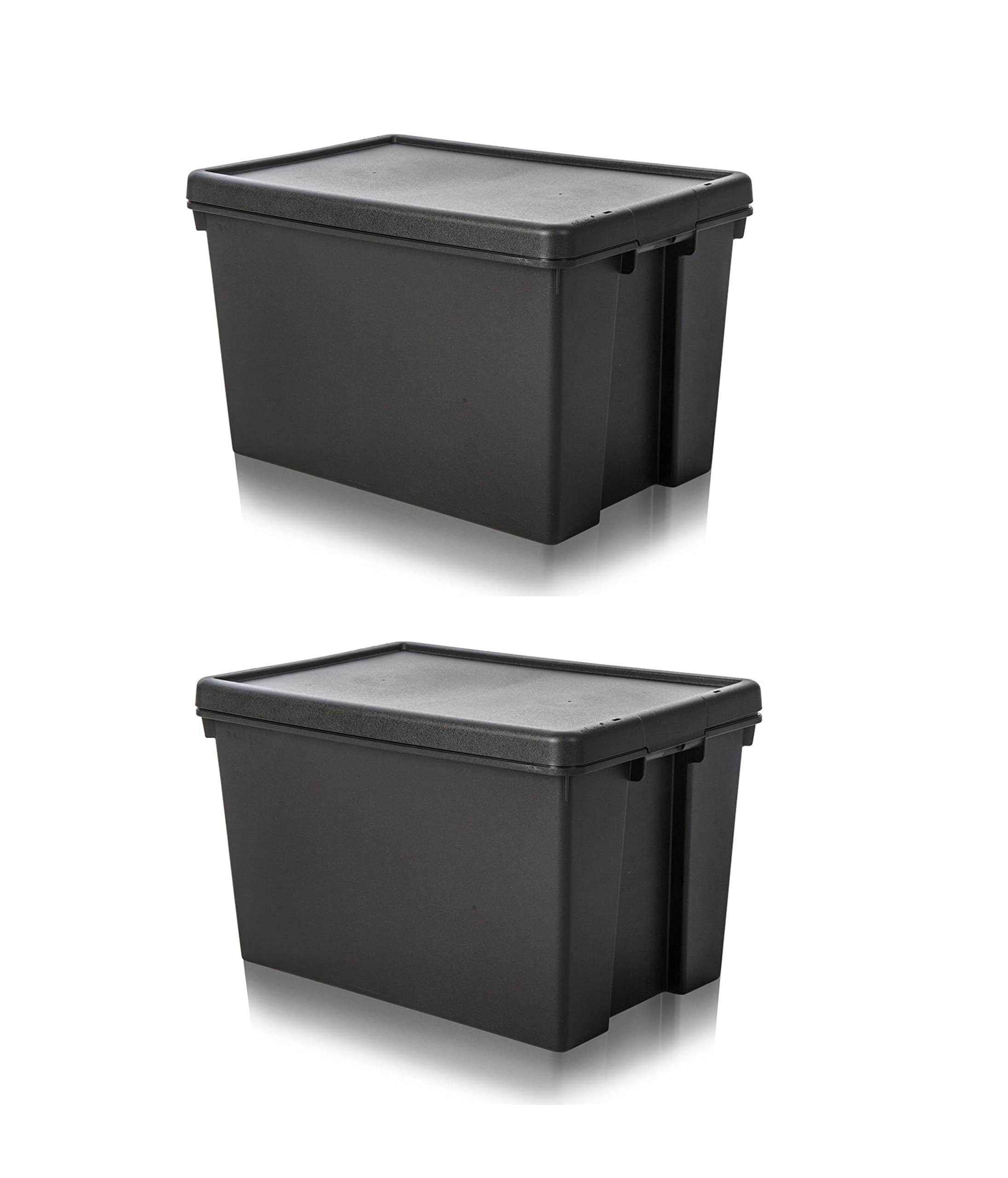 Wham Bam 100% Recycled Super Strong Impact Resistant Black Re-Usable Storage Boxes With Lids 62 Litre 59.5 x 40 x 37cm (2 Boxes)