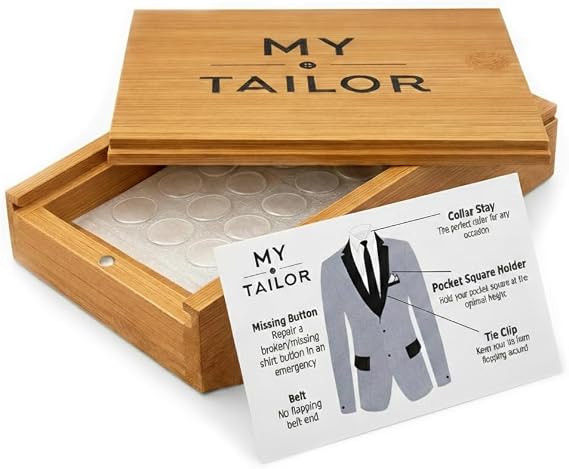 Collar Stay Stickers For Men - 66 Pack Double Sided Tape For Fashion - Shirt Polo Tie & Belt Anchor Dots - Shirt Button Repair - With Magnetic Luxury Bamboo Storage Box