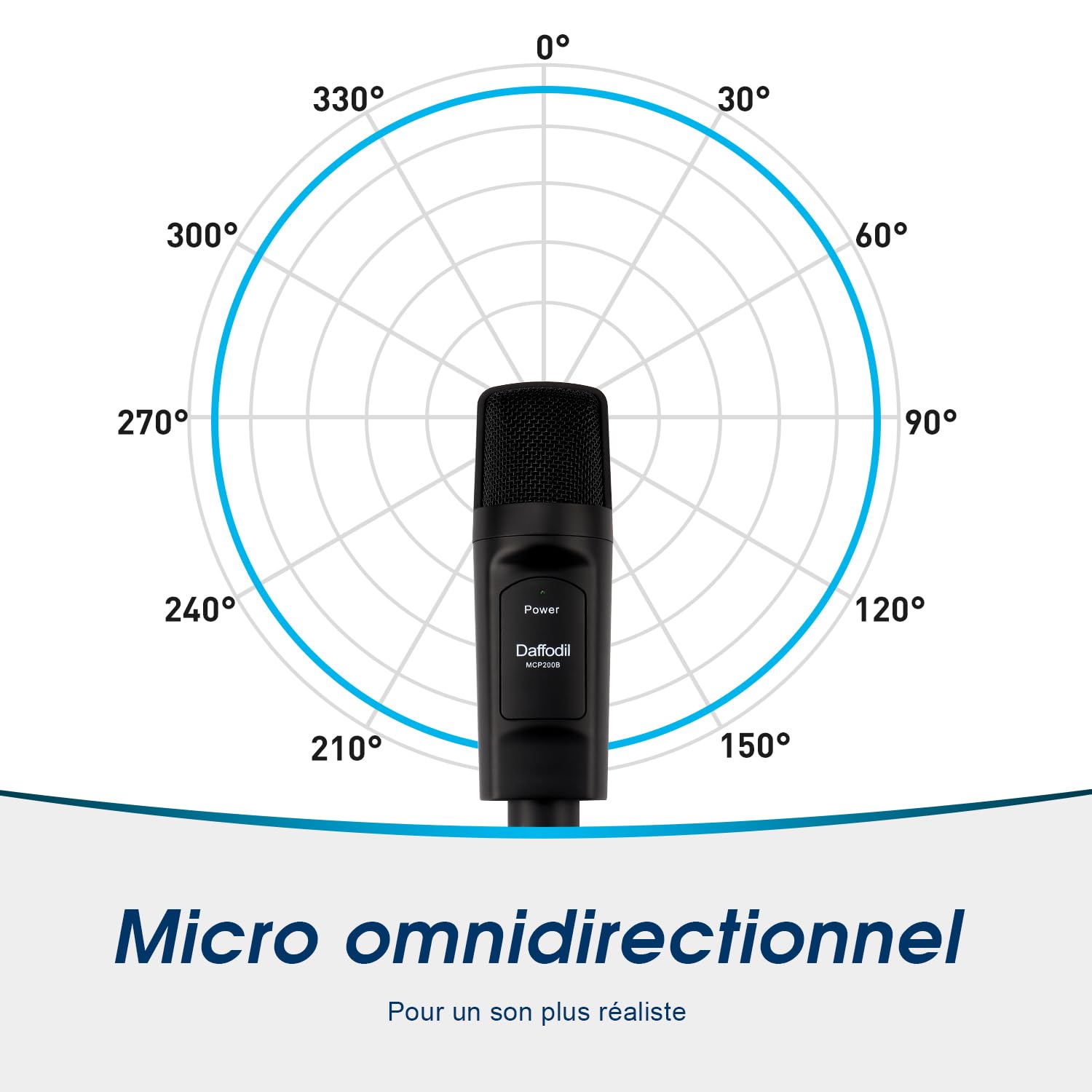 Daffodil MCP200 - Micro Condensateur USB Omnidirectionnel avec Trépied et Filtre Anti-Pop - Microphone PC Mac Professionnel avec Pied Enregistreur Podcast Gamer Studio Stream Ordinateur ASMR - Noir