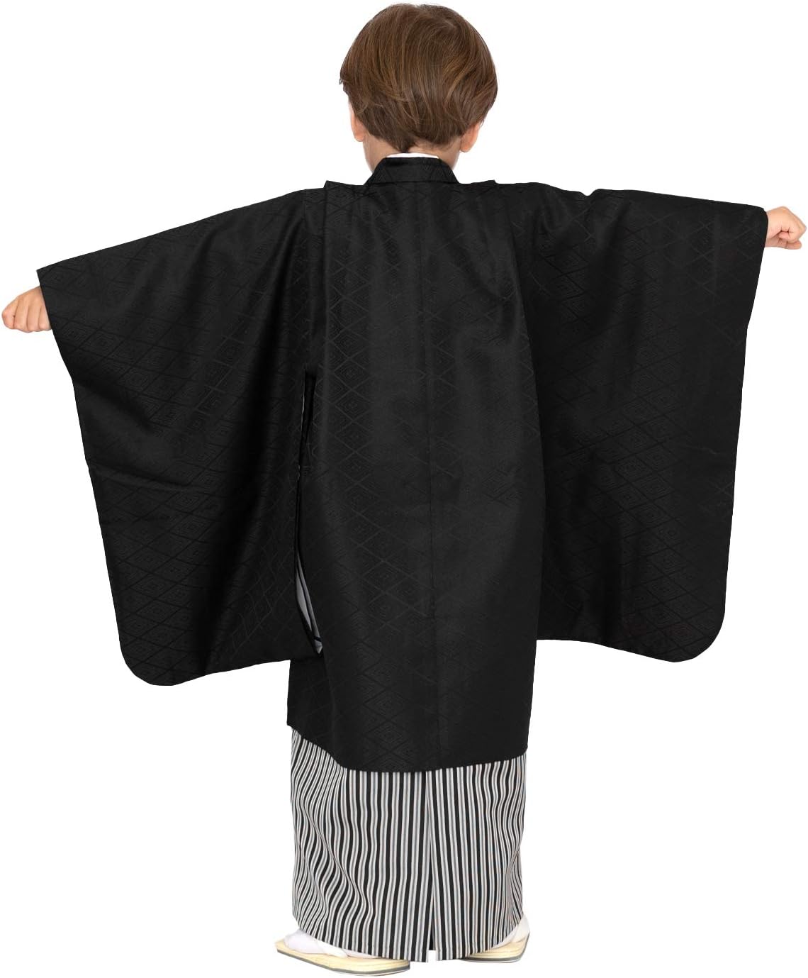 七五三 3歳男の子 着物 袴 白 鷹 白波 金銀 剣片喰 紋柄 30 七五三 3歳