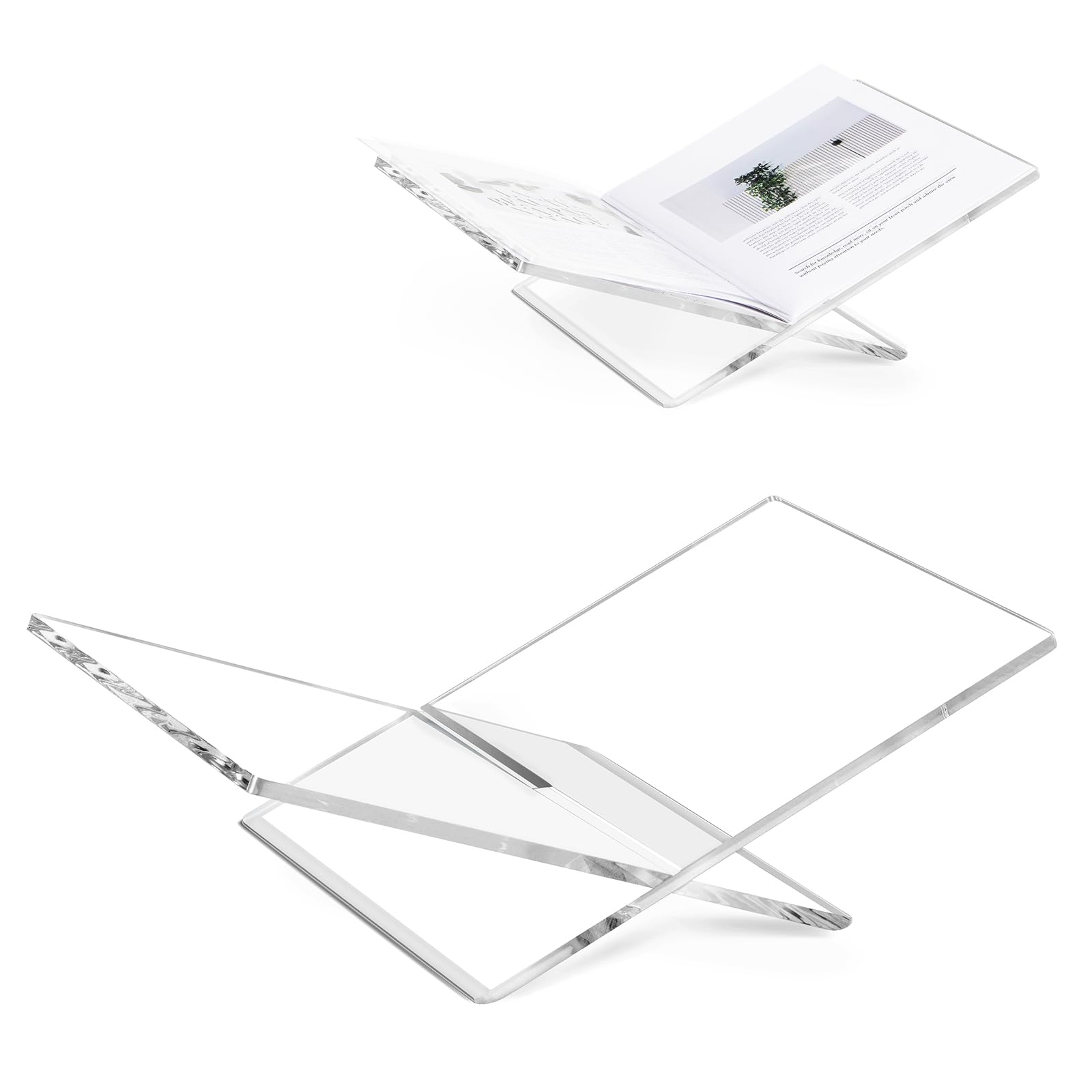 PUERSI Support de Livre en Acrylique, 40 x 24 x 11 cm Grand Support Livre Ouvert, Presentoir Livres de Table Basse, Adapté pour Coran, Magazine, Livres de Cuisine, Art, Bible, Manuels - Transparent