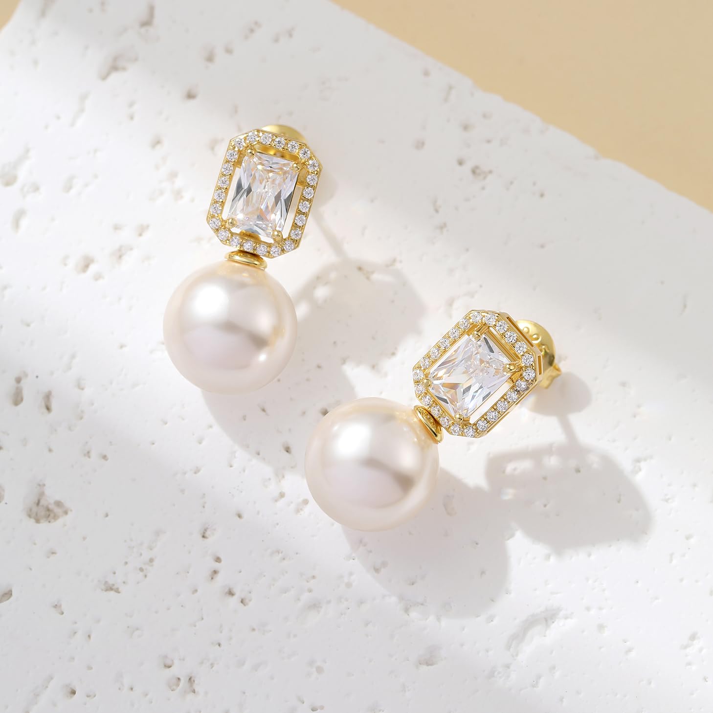 jiamiaoi 18 Karat Weißgold plattiert Perlenohrringe Silber 925 Hängend Ohrringe Silber Perlen Hängend Damen Ohrringe Perle mit Stein 4A+ Zirkonia