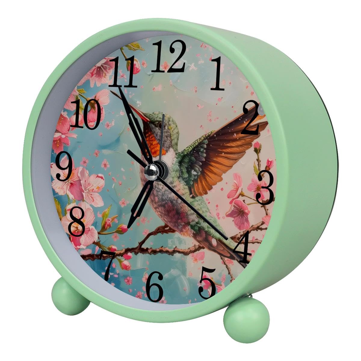 Luoweisi Alarm Clock Cherry Blossoms Humming Bird, Silent Non-Ticking with Night Light