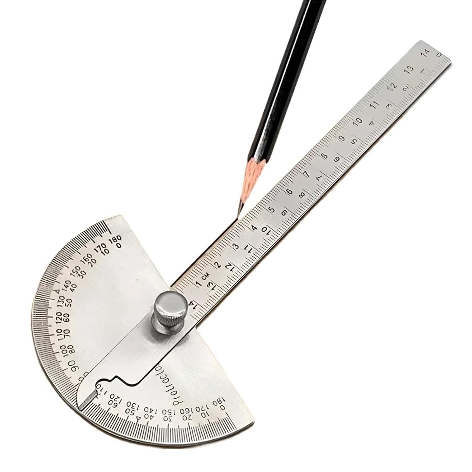 14cm 180 Degree Adjustable Protractor Multifunct Stainless Steel Roundhead Angle Ruler Mathematics Measuring Tool
