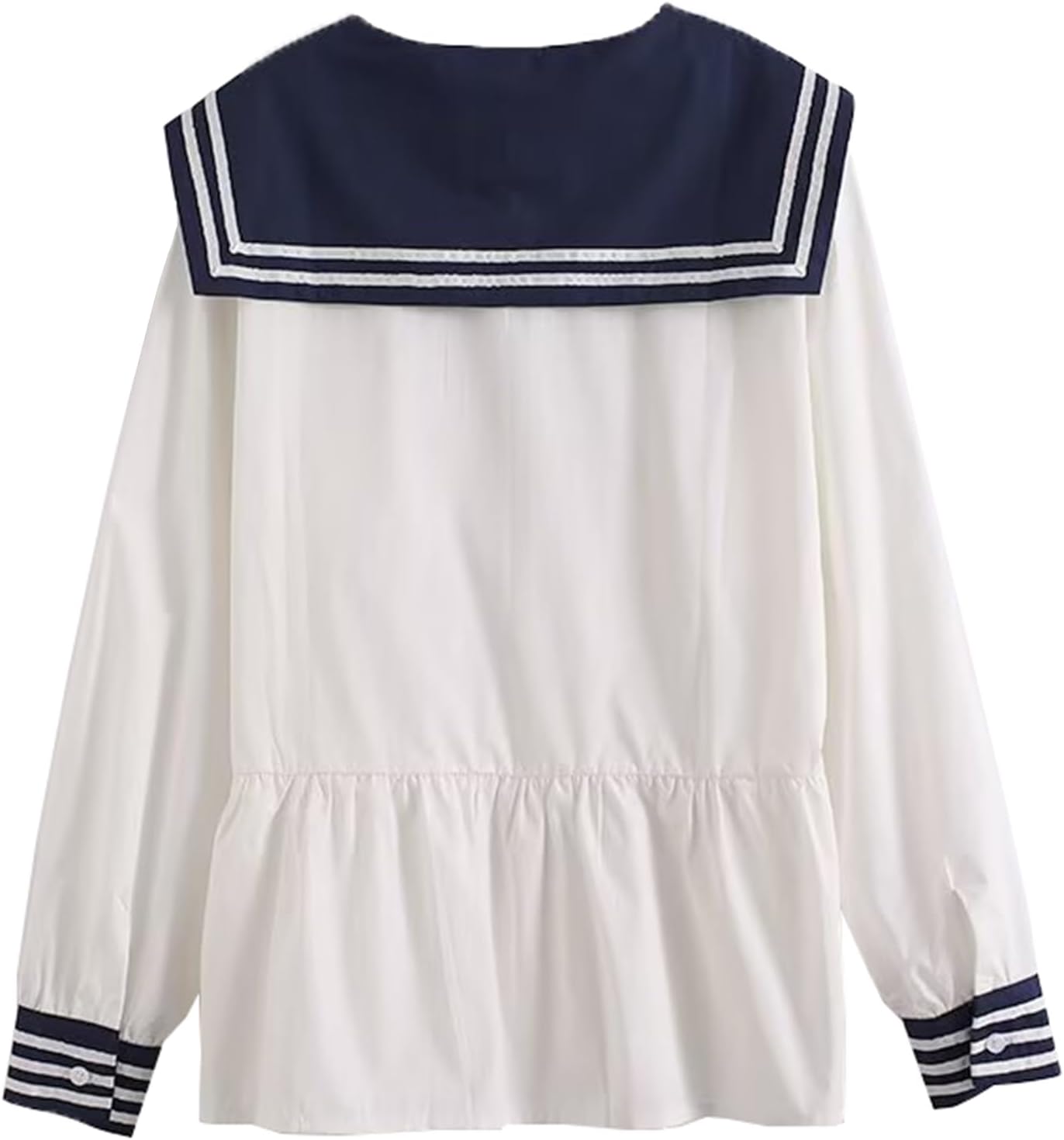 Women's JK Uniform Blouse Sailor Collar Ruffled Waist Top