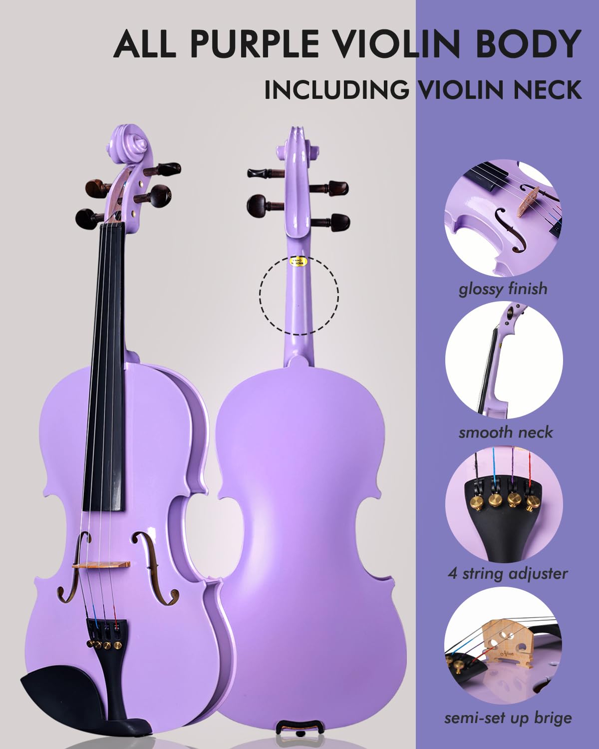 Aileen 4/4 Student Violin for Beginners - Gloss Purple