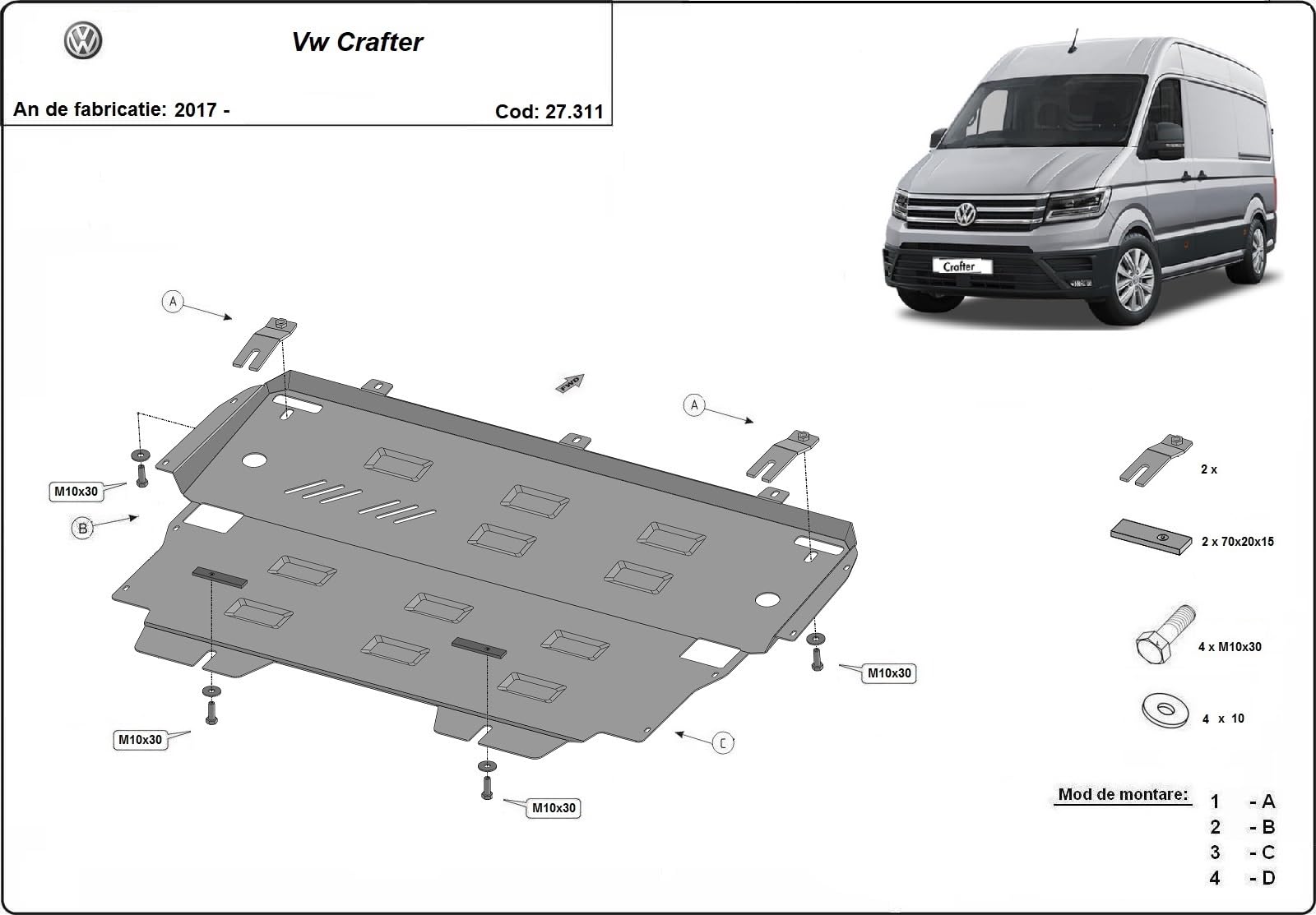 Metallschutz unter dem Motor, kompatibel mit der Marke VW Crafter – (2017–2025)