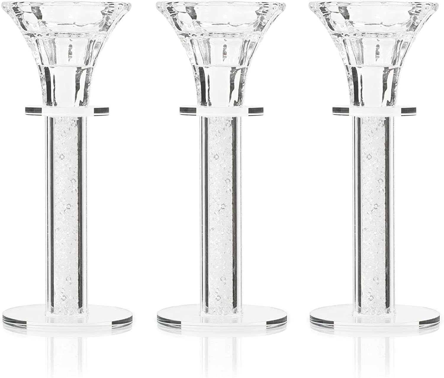 3 Pack Crystal Candlestick Holders for Taper Candles, Modern Home Decor (2 x 6 In