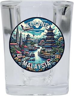 R and R Imports Kluang Malaysia Souvenir Destination 2 Ounce Shot Glass Square 2-Pack