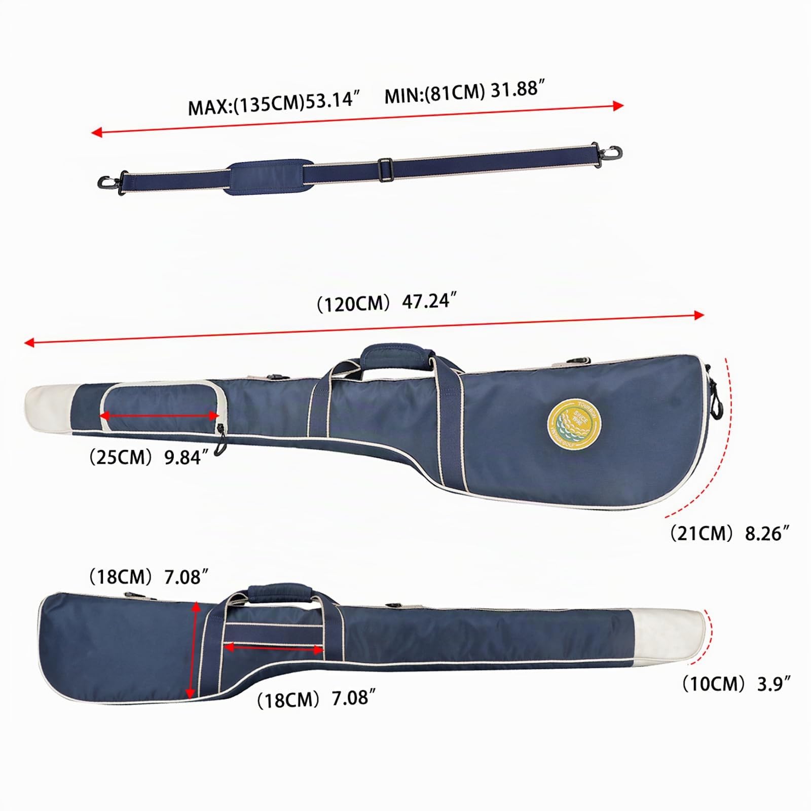 TOURBON Tragbare Golftasche aus Nylon, leicht, Sonntags-Tragetasche, faltbar, Golfschläger-Reisetasche mit Reißverschlusstasche