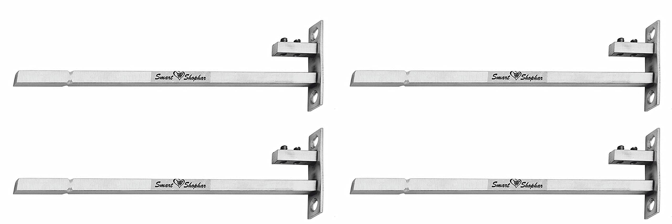 Smart Shophar Stainless Steel F Type Square Glass Shelf Bracket 12 Inches 12 MM Silver, Pack of 2 Sets / Sleek and Functional / Ideal for Showrooms or Retail Spaces / Mounting Hardware