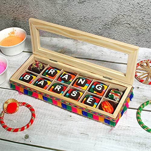 Image of Velvet Fine Chocolates Gift Pack for Family, Friends, Employees | 12 Assorted Colourful Chocolate Gift Hamper with Wooden Box