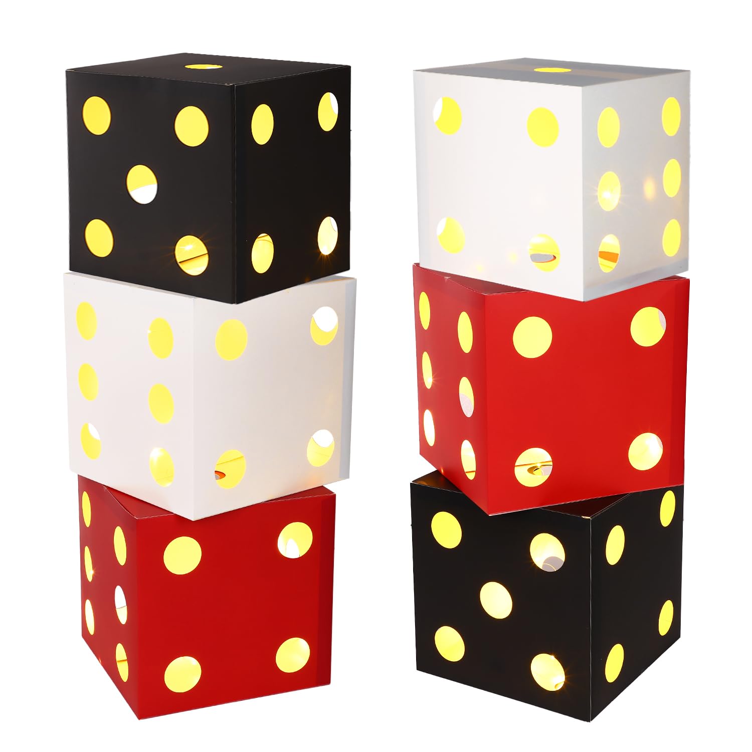 BTFO 6pz Grandi Scatole Regalo Dadi Casino con Luci, 18cm Favori Party Dadi Luminosi per Decorazioni a Tema Casino Serata di Giochi Las Vegas Compleanno Centrotavola (Rosso, Nero, Bianco)