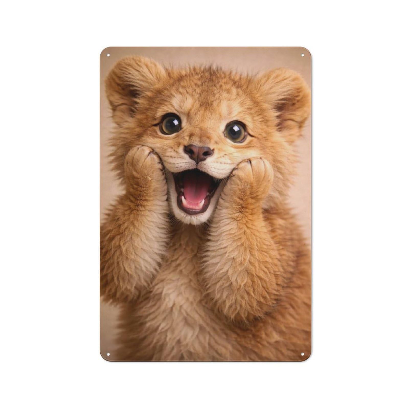 Junmoney Style-21 Tin Wall Plaque 30X20cm With Adorable Lion Cub Portrait For Garage Wall, Suited To People Furnishing A Garage