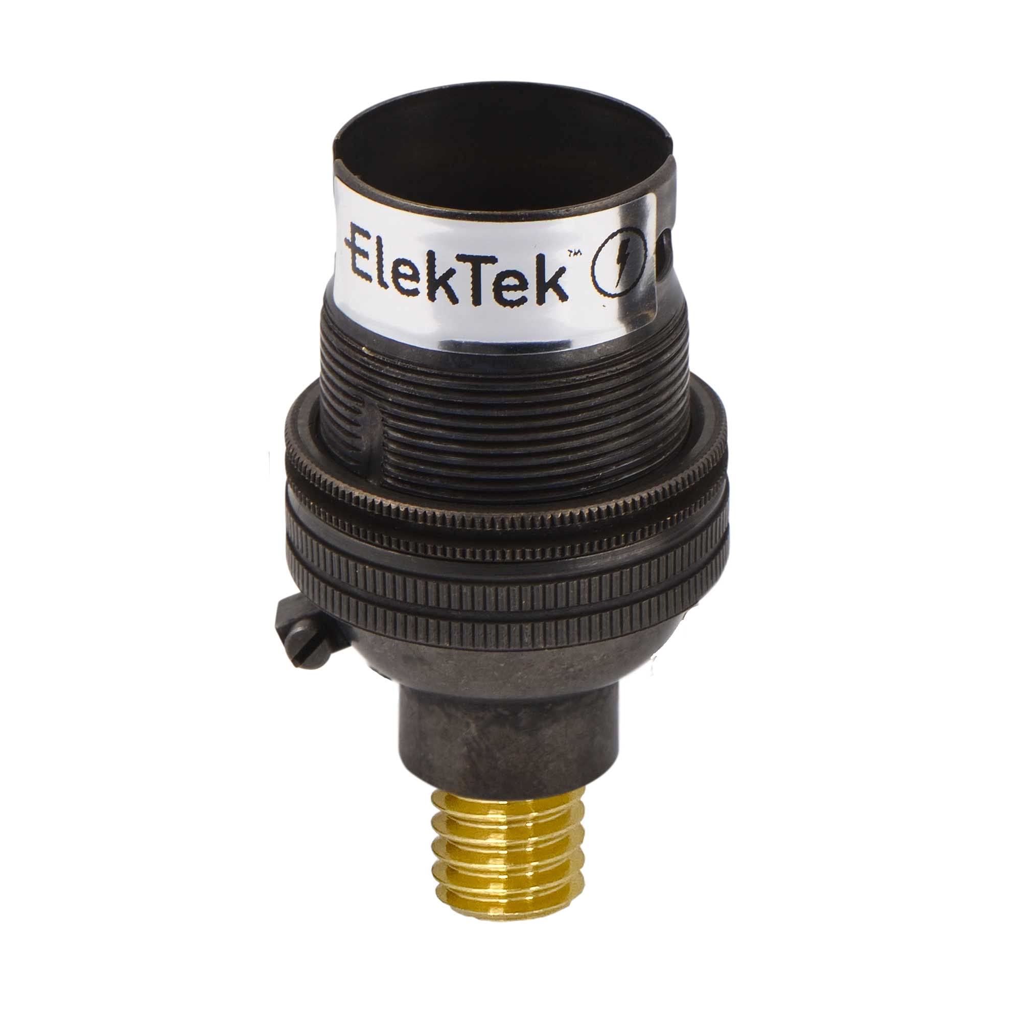 Elektek Bronze Unswitched Lamp Holder B22 Bc Bayonet Cap & Shade Ring With Cnc Solid Brass 7/16Th Screw-In Wood Mount - Made In Uk