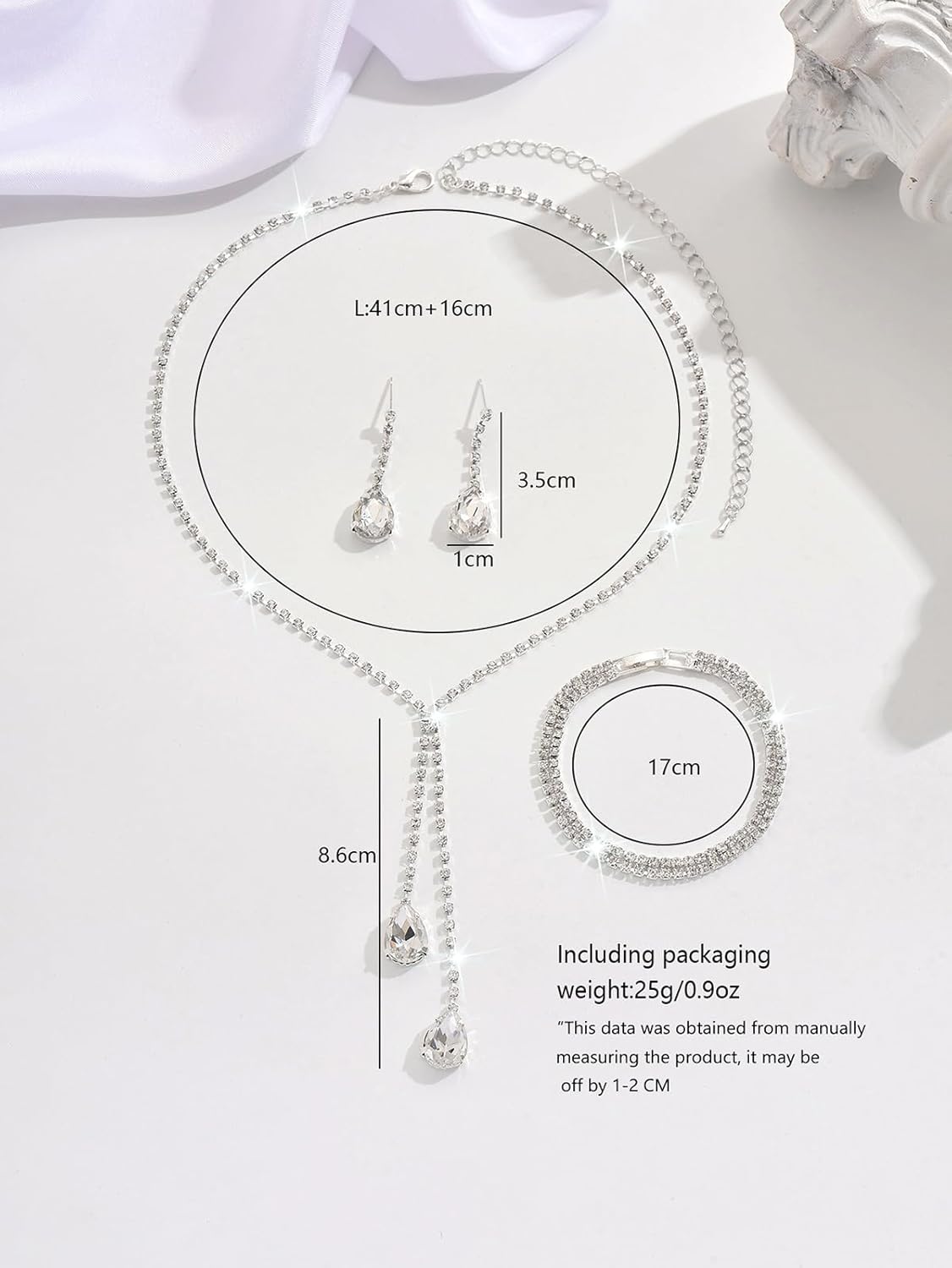 MIFYNN Rhinestone Wedding Set for Women Sparkle Crystal Earrings Necklace Bracelet Jewelry Set Wedding Party Prom Jewelry Set for Brides Bridesmaid - Image 4