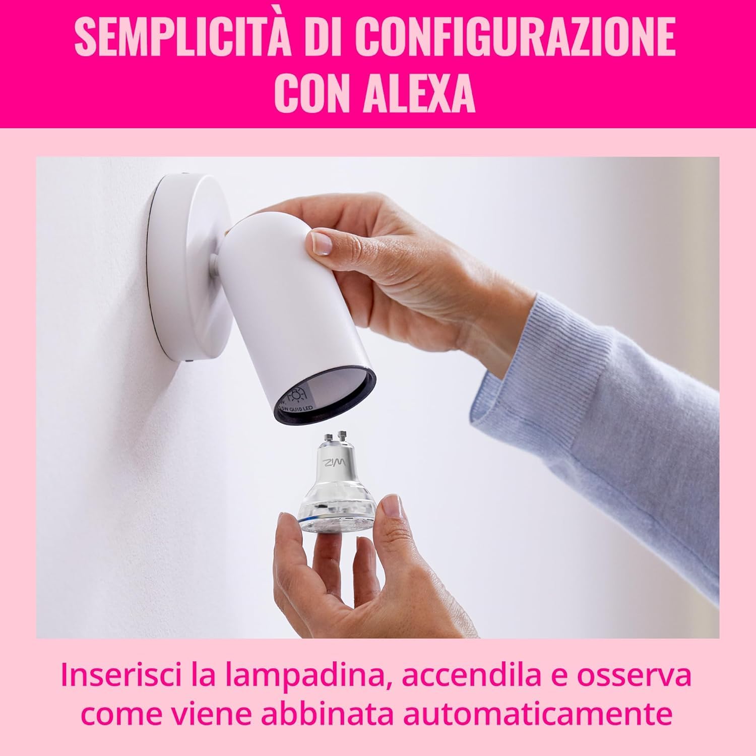 WiZ Faretto smart LED in vetro GU10, Confezione da 4 | Luce bianca e colorata, Equivalente 50 W, 2200-6500 K, 345 lm, Intensità regolabile, Smart Home, Compatibile con Alexa