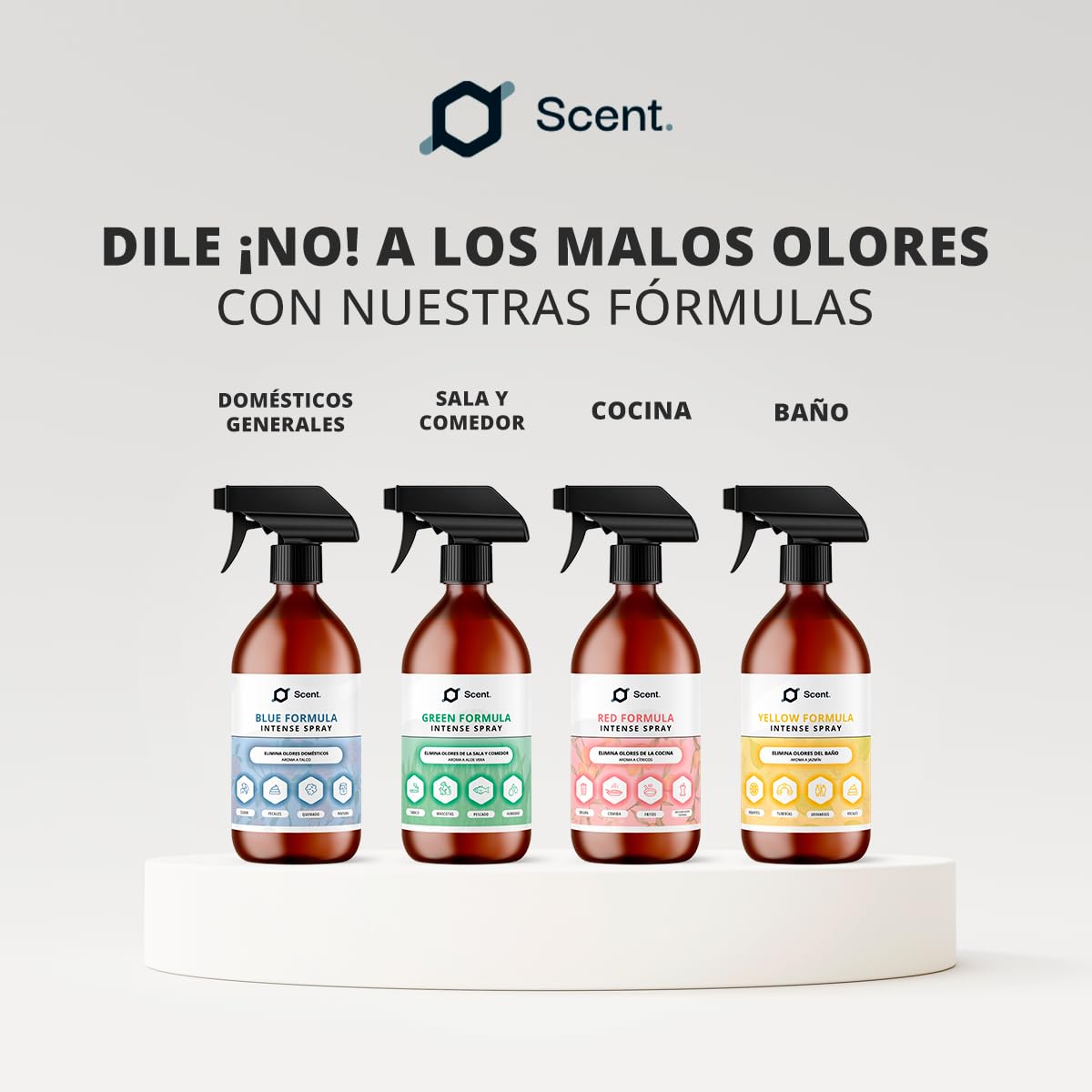 Neutralizador líquido de Olores Multiusos Spray - Fórmula Green - Ideal para eliminar el olor a humedad, mascotas, pescado, comida…, entre otros - Aroma Aloe vera - 250 ml - SCENTECHNOLOGIES
