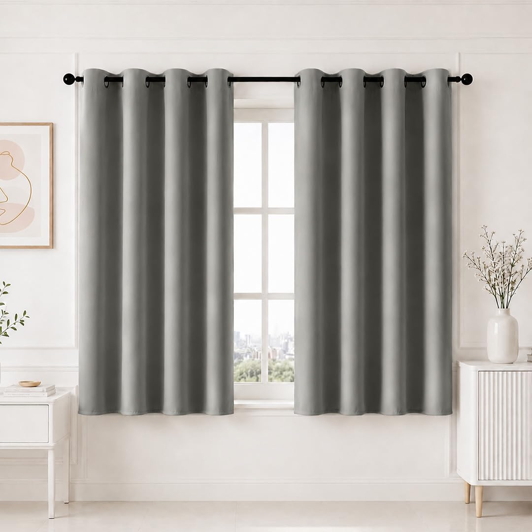 HOMEMONDE 100% True Blackout Curtains 5 Feet Set of 2 - Thermal Insulated, Noise Reduced Window Curtain, Room Darkening - Grey (60 Inches, 152.4L x 118W CM)