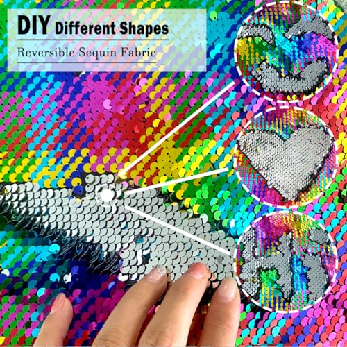 Iridescent Reversible Sequin Fabric by the Yard - Rainbow to Silver Color-Shift Sequins for Vibrant Sewing Projects, Ideal for Costumes, Home Décor, and More 4 Iridescent Reversible Sequin Fabric by the Yard - Rainbow to Silver Color-Shift Sequins for Vibrant Sewing Projects, Ideal for Costumes, Home Décor, and More - Image 3