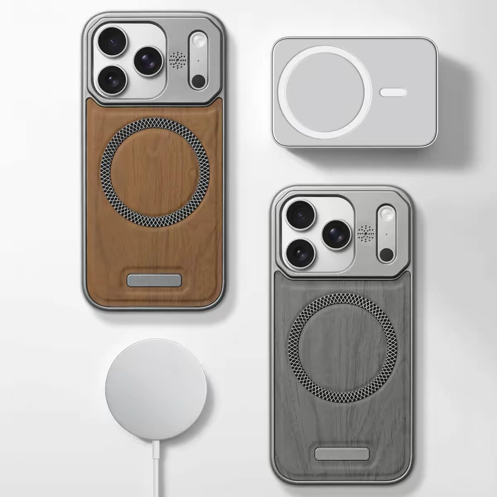 Magnetische Hülle für iPhone 17 Pro Max/17 Pro/17 Air/17, Dünne Holz Muster Rahmenlose Handyhülle Gefrostet rutschfeste Schutzhülle,Schwarz,17 Pro