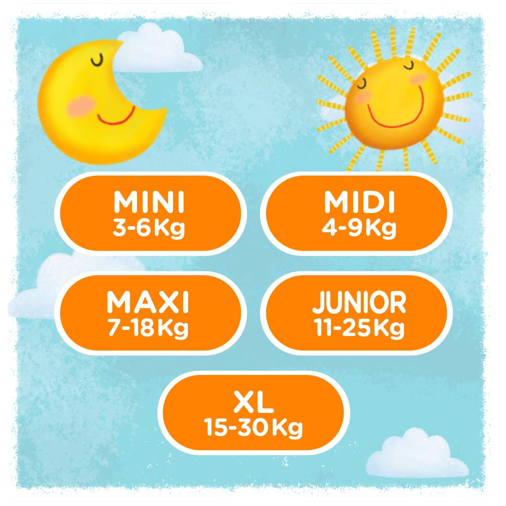Pampers Sol y Luna Pañales Extralargos, Talla 6 (15-30 kg), 78 Pañales