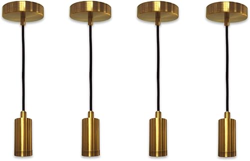 Miniatura 44 de Royal Designs, Inc. Iluminación colgante colgante, enchufe de luz colgante sin llave en forma de cilindro y toldo, cobre antiguo con cable de tela