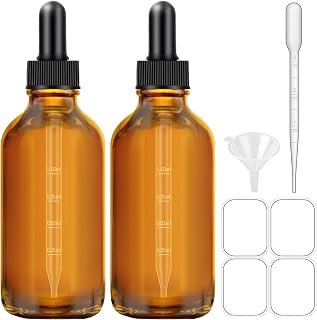 Bumobum 2 Pack 4 oz Amber Dropper Bottles, Tincture Bottles with Dropper, Glass Serum Bottle with Dropper for Essential Oils with Funnel, Labels & Pipette(Unbreakable Plastic Eye Dropper)