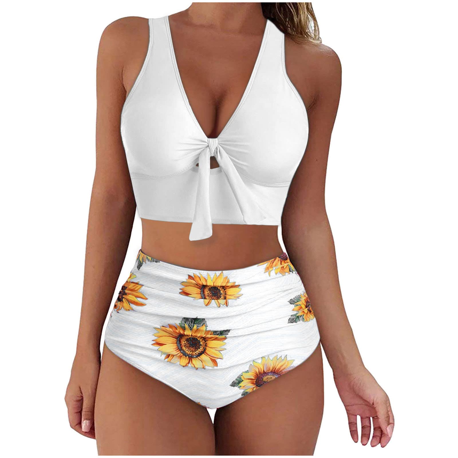Firzero Slimming Swimsuits for Women 2 Piece Bikini Set Lace Up Beachwear High Waisted Tummy Control Bathing Suit