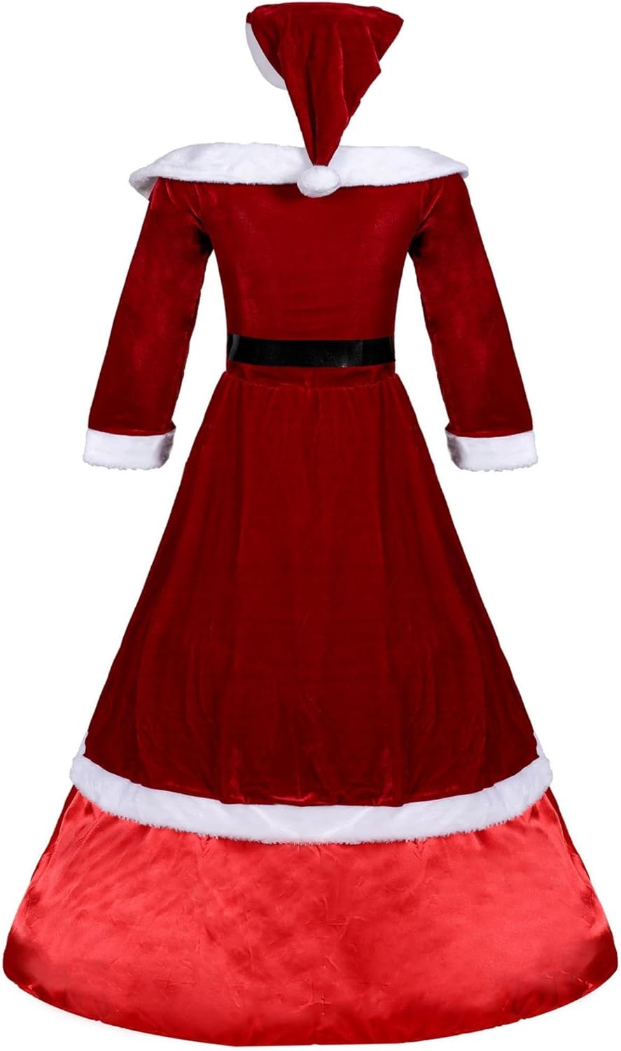 Women Mrs. Santa Claus Costume 3 PCS Adult Santa Dress Suit Christmas Cosplay Xmas Party Outfit with Hat - Image 5