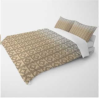 YANFENQI California King Size Comforter Duvet Cover Cream Coloured Geometric Checked Trendy Bedding for Kids Teens Adults (California King,104