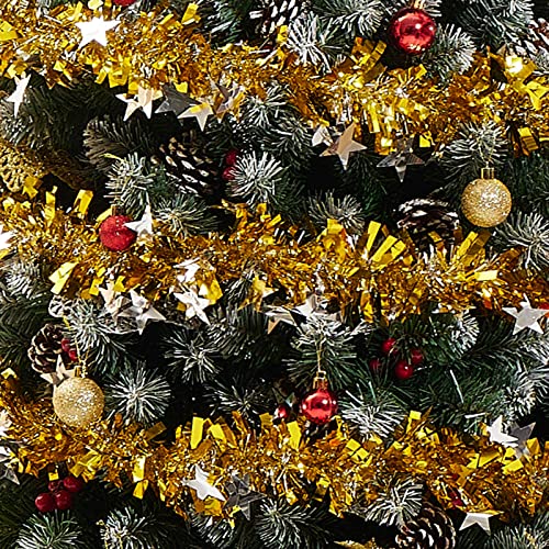 Jilimeli 39.4 Feet Christmas Tinsel Garland, Shiny Tinsel Garland With Star, Hanging Metallic Christmas Garland Decoration For Xmas Tree Party Weeding Birthday Outdoor Holiday (Gold And Silver) #TOP3