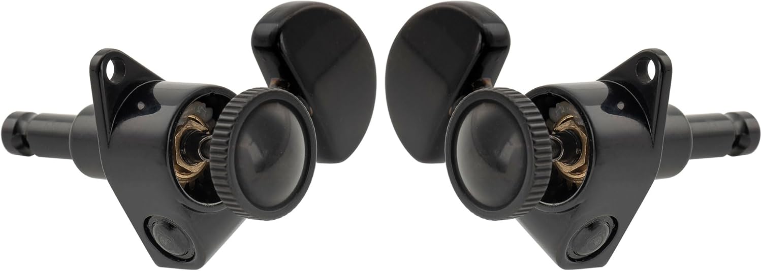 Musiclily Pro R18K 3R3L 18:1 Ratio Full Sealed Locking Machine Heads Tuners Tuning Pegs Keys with Half Moon Button for Acoustic Electric Guitar, Black
