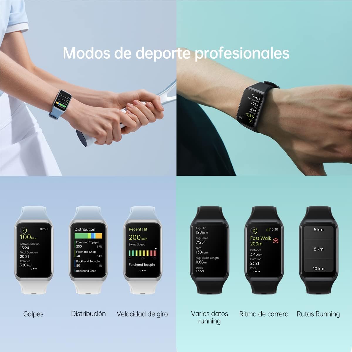 OPPO Band 2 showing professional sport modes and running data tracking.
