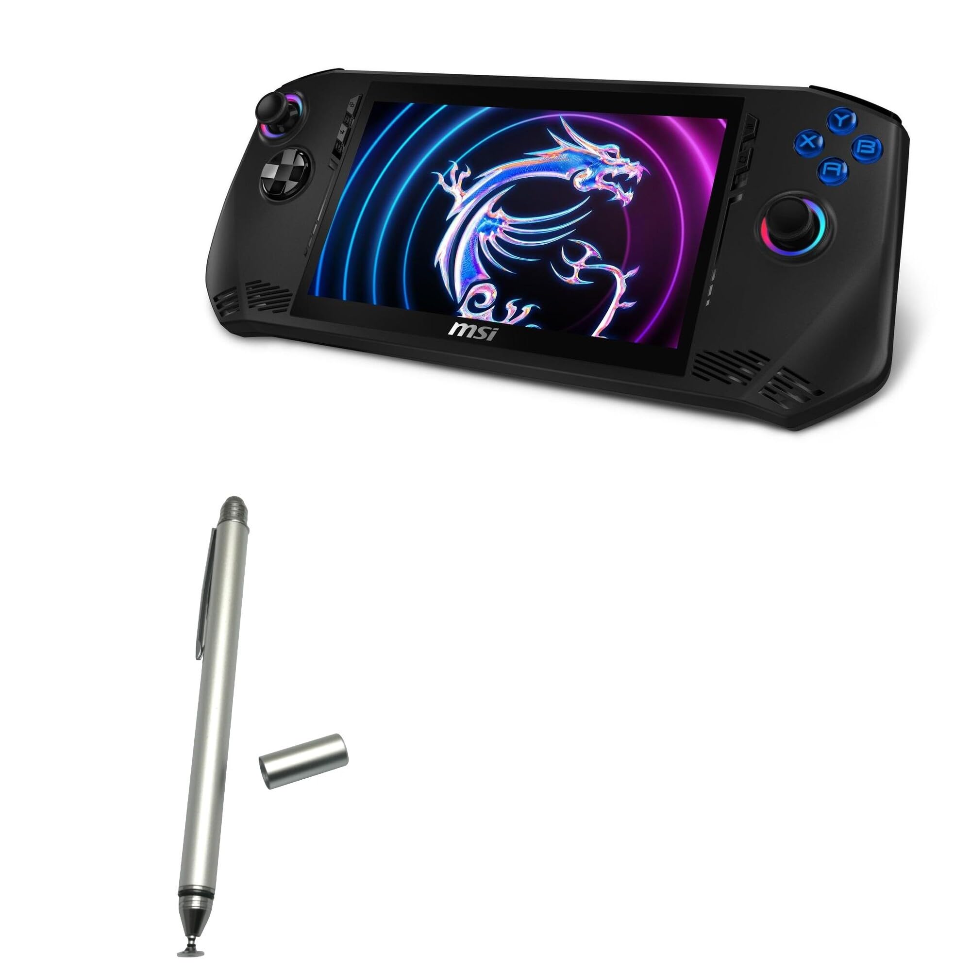 BoxWave Stylus Pen Compatible with MSI Claw Portable Gaming Device - DualTip Capacitive Stylus, Fiber Tip Disc Tip Capacitive Stylus Pen - Metallic Silver