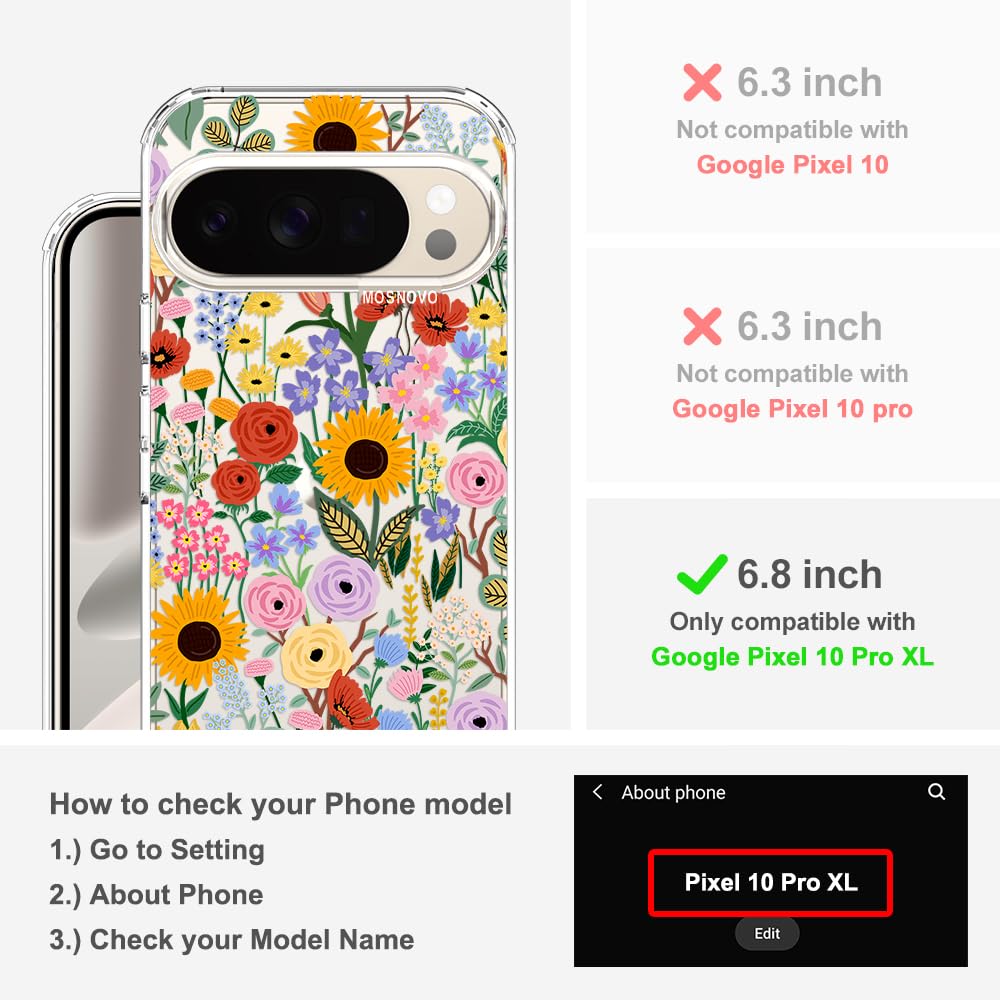 MOSNOVO Case for Google Pixel 10 & Pixel 10 Pro, [Buffertech 6.6ft Military-Grade Drop Protection] [Anti Peel Off Tech] Clear TPU Bumper Phone Case Cover Design - Cute Cherry — view 300