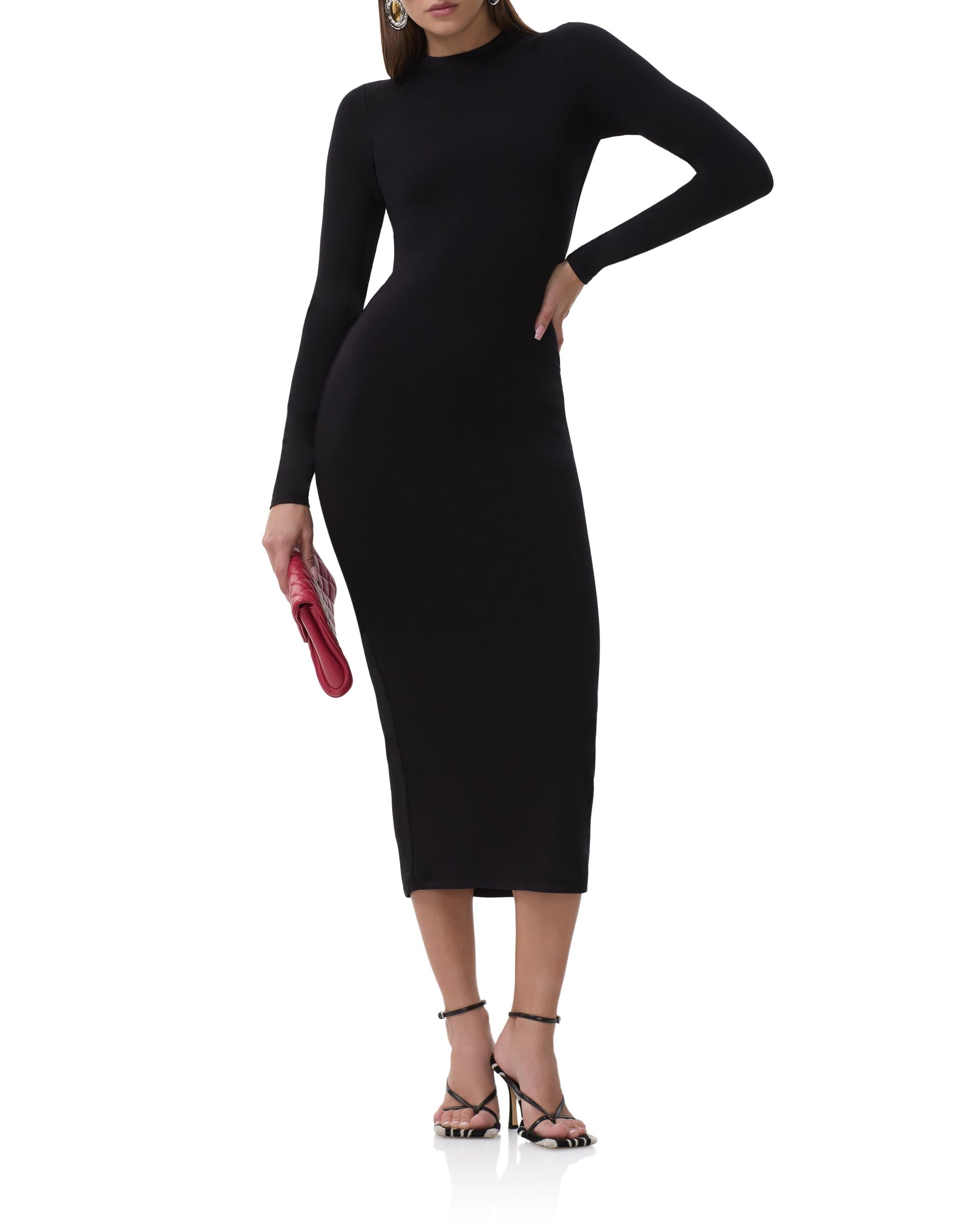 AFRM Womens Juniper Mock Neck Long Sleeve Midi Bodycon Dress