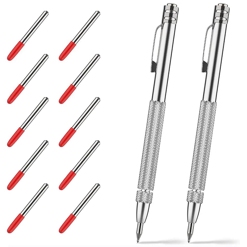 2 Piezas Marcador Metal de Carburo de Tungsteno, Punta de Trazar para Metal con Imán con 10 Puntas de Marcado Red Hat Para Vidrio, Cerámica y Acero Endurecido