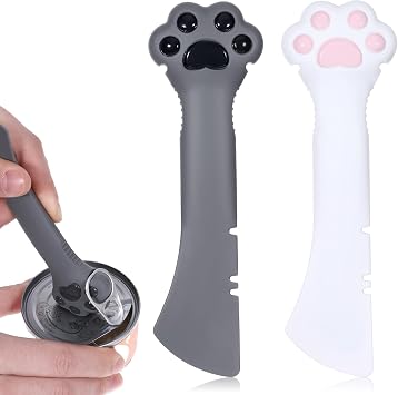 2PCS Cat Food Spoon, Reusable Cat Paw Pet Foods Can Opener with Spoon, Silicone Pet Foods Spatulas for Cats and Dogs, Cute Pet-Can Opener Spatula Scoop for Wet or Dry Food White, Gray