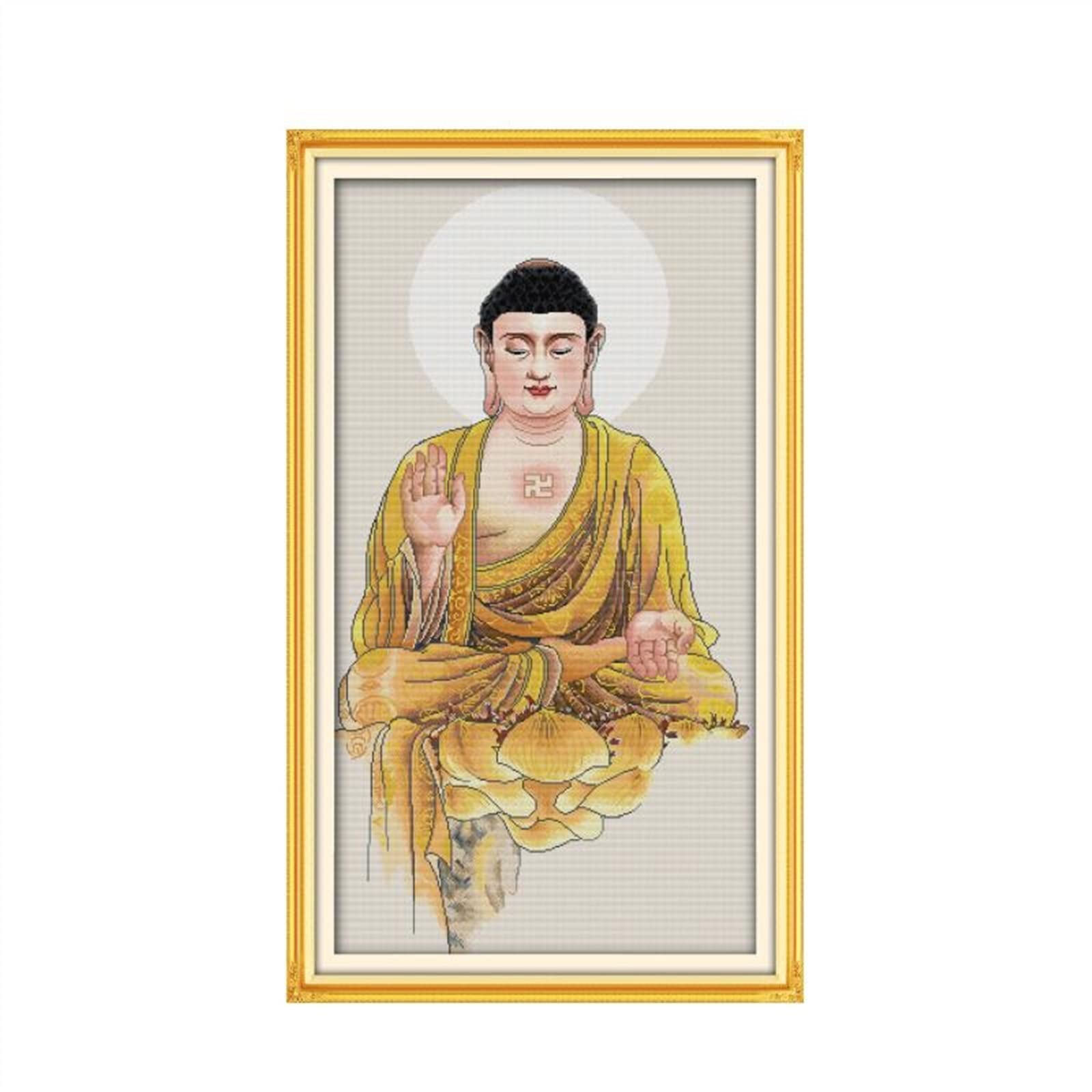 Budda zestaw do haftu krzyżykowego 14 ct 11 ct liczba wydruków na płótnie ściegi haft DIY ręcznie robione robótki dekoracja ścienna (rozmiar: 14ct niezadrukowane płótno)