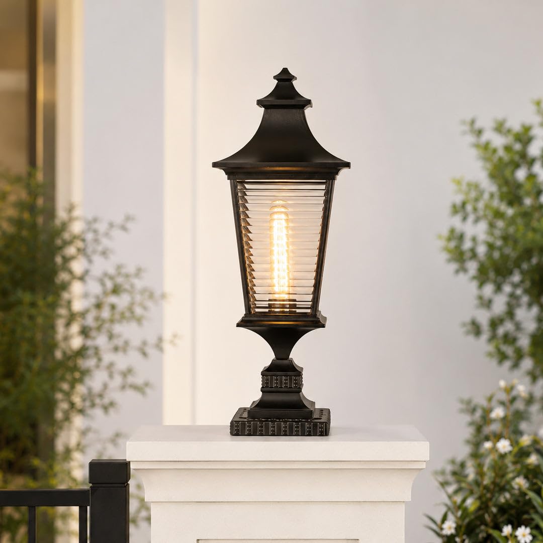 Whispering Homes | Carson Brown Outdoor Gate Light | Modern Post Top Lamp with Matte Black Finish & Clear Glass | Outdoor Lighting for Garden Pathway, Driveway Pillars & Main Gate Entrance-image-12