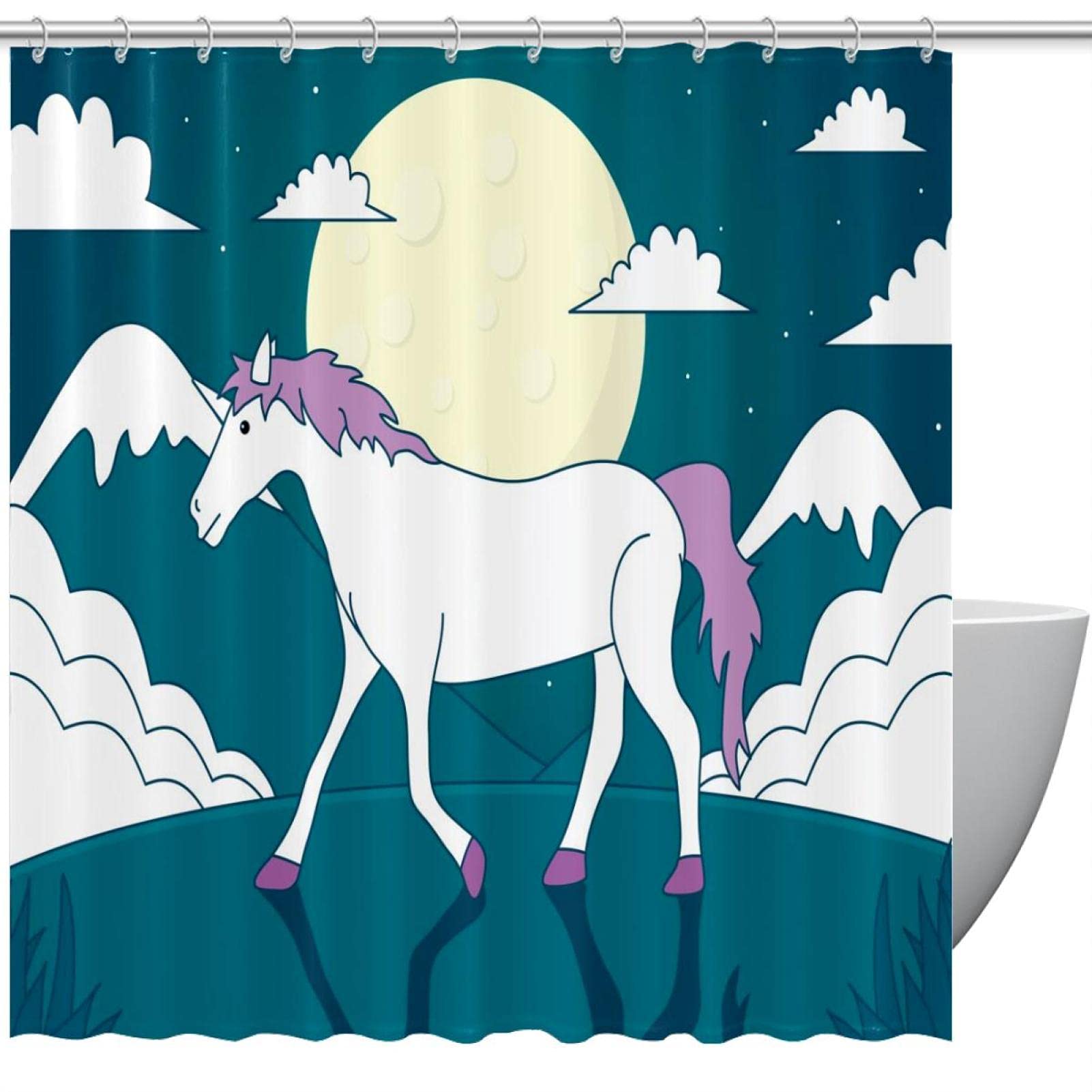 Rideau de douche licorne nuage lune pour s'évader dans une bulle de douceur au moment du bain
