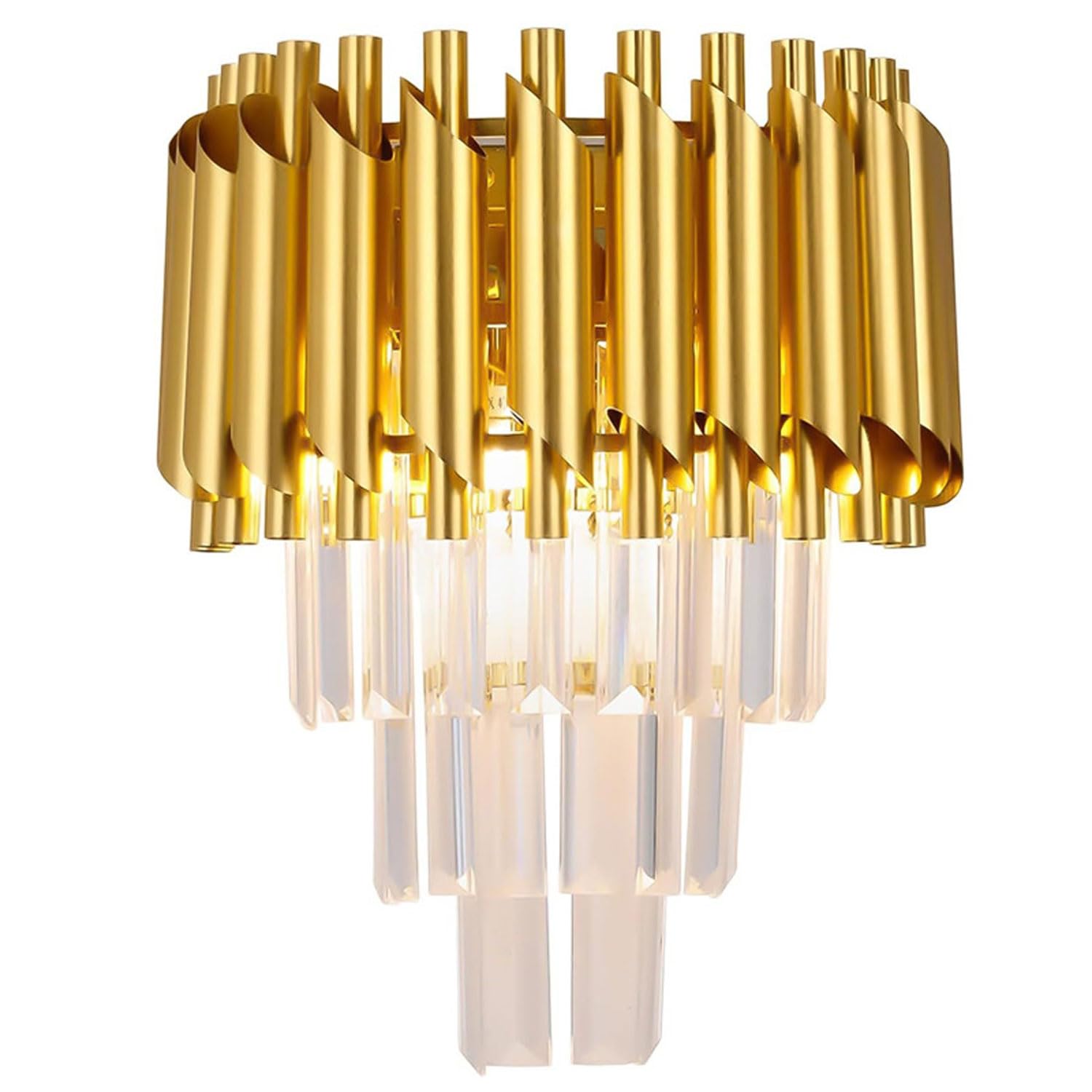 Qusyzd Gold/Light Modern Crystal Wall Sconce Lighting, Crystal Wall Fixture, Bedside 3 Tiers Crystal Wall Lamp, For Bedroom Bathroom Dinning Living Room Hallway,