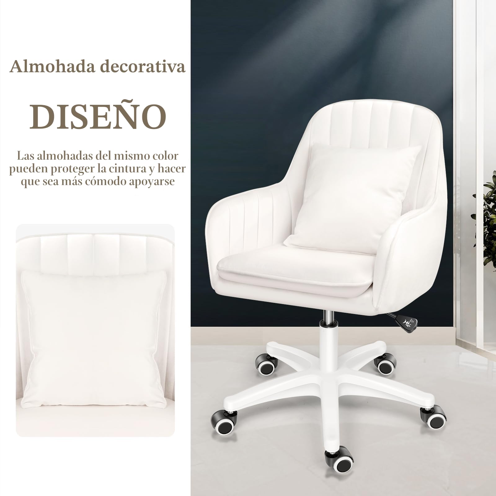 Silla de Oficina Bonita: Silla de Trabajo Ajustable, Moderna y cómoda, giratoria 360°, Respaldo Medio, Adecuada para la Oficina en casa y el salón.