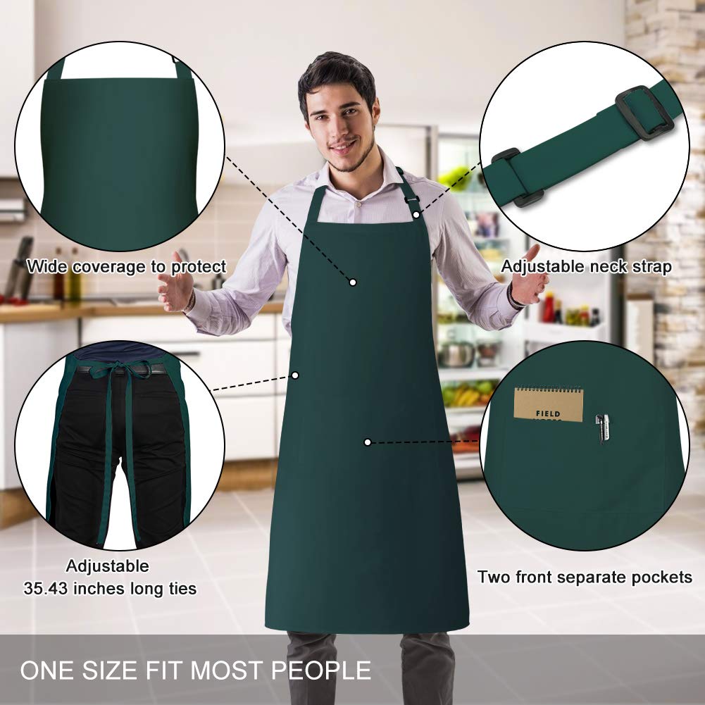 Jubatus Delantales 100% algodón con 2 bolsillos cocina chef cocina delantal ajustable para mujeres hombres