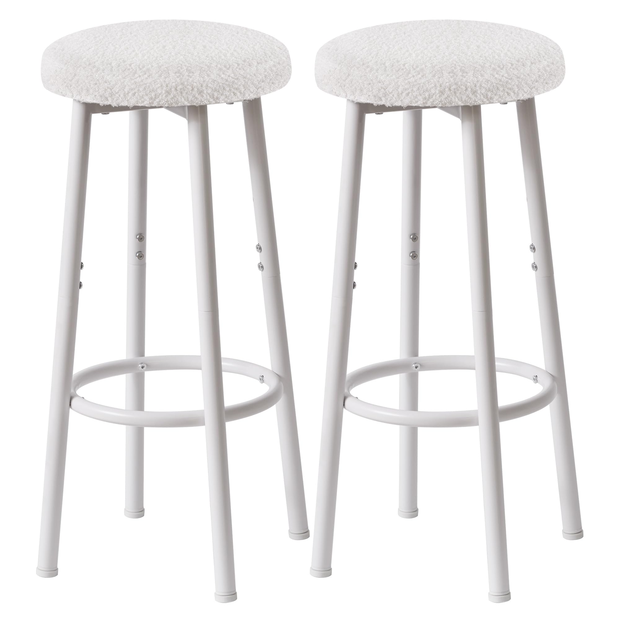 YMYNY 67 cm Tabourets Bar Lot de 2 Métal Tissu, Blanc HBS515W