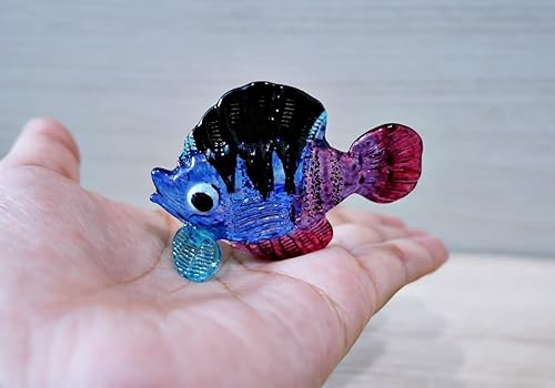 Miniatura 5 de 1shopforyou Figura de vidrio soplado, figura de pez marino tropical, arte en miniatura, colección de vida marina, decoración de acuario, animal de