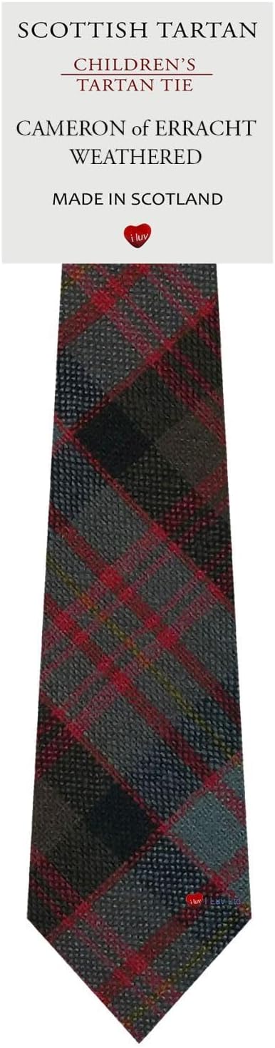 I LUV LTD Boys All Wool Tie Woven And Made in Scotland in Cameron of Erracht Weathered Tartan