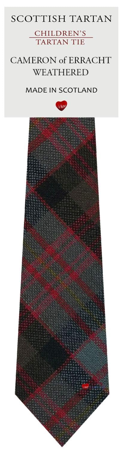 I LUV LTD Boys All Wool Tie Woven And Made in Scotland in Cameron of Erracht Weathered Tartan